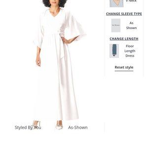 Eshakti high v neck satin twill tie waist dess